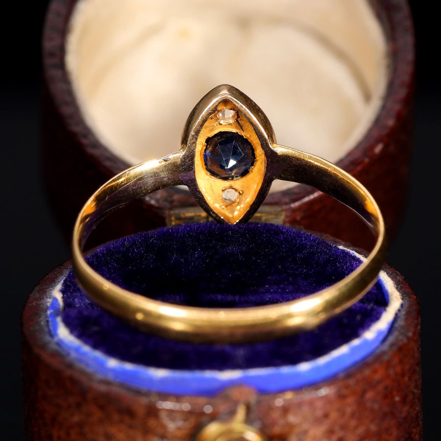 Antique The Antique 1856 22ct Gold Sapphire and Diamond Navette Ring