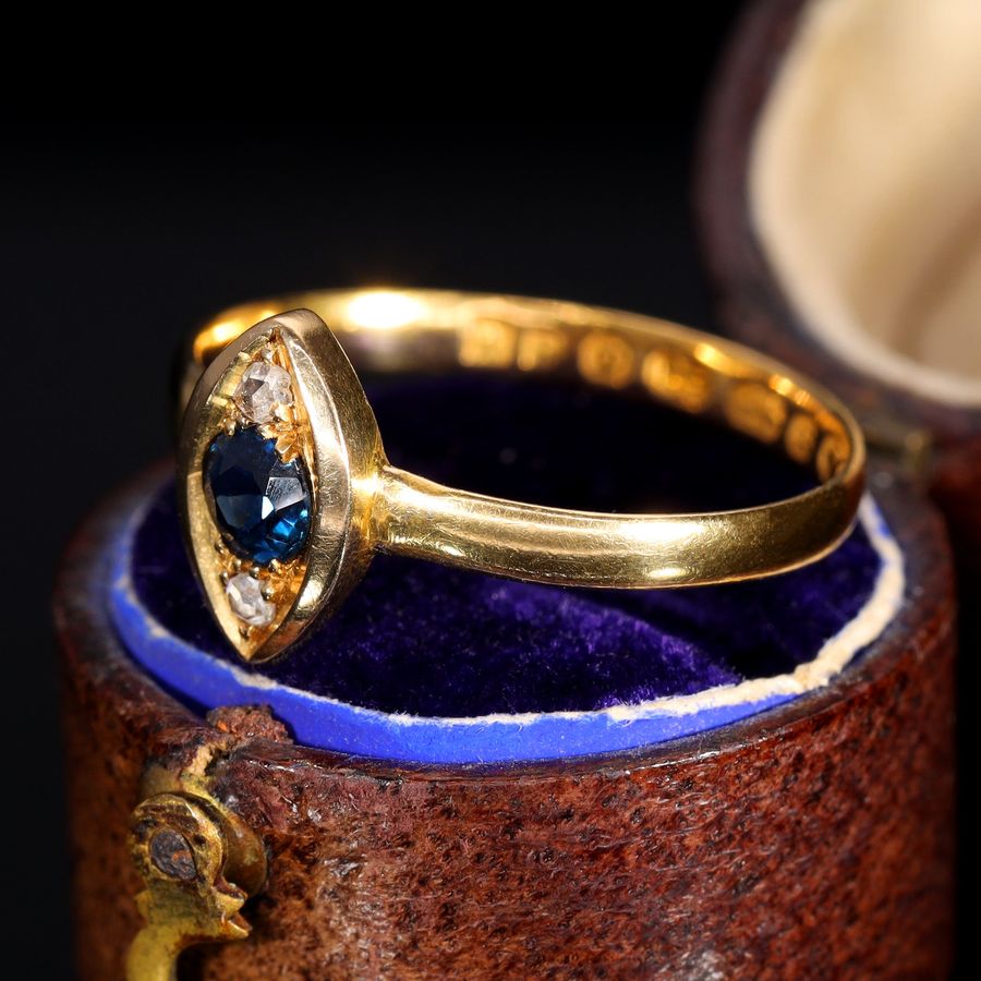 Antique The Antique 1856 22ct Gold Sapphire and Diamond Navette Ring