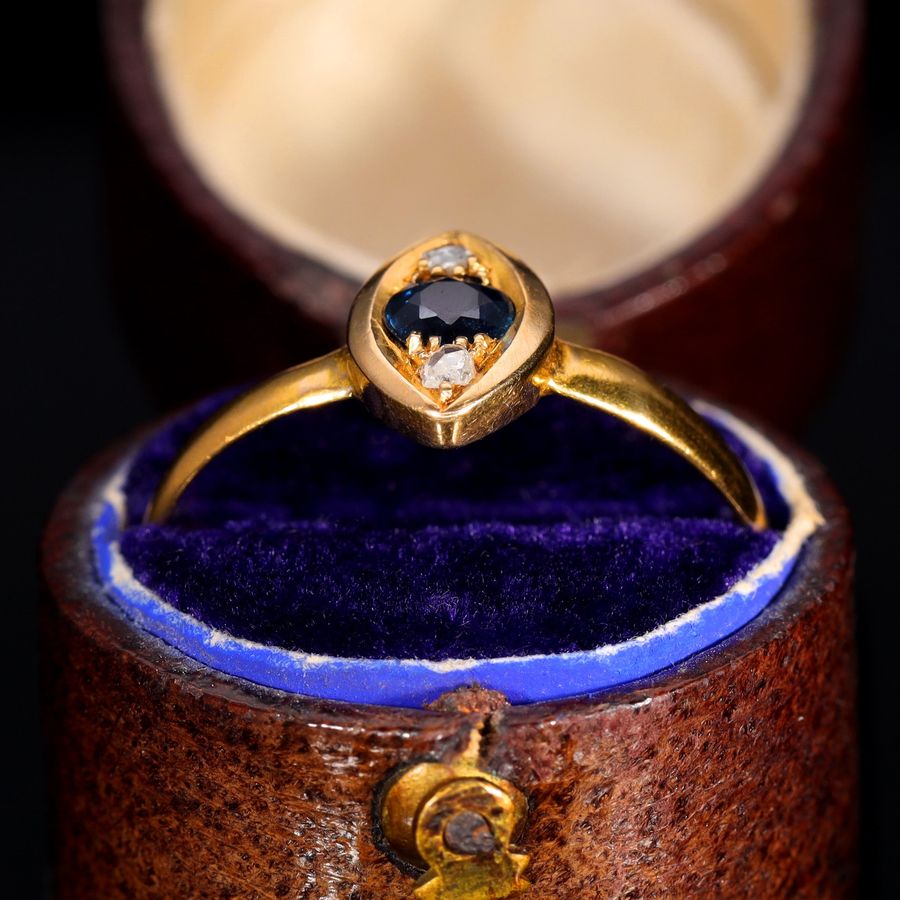 Antique The Antique 1856 22ct Gold Sapphire and Diamond Navette Ring