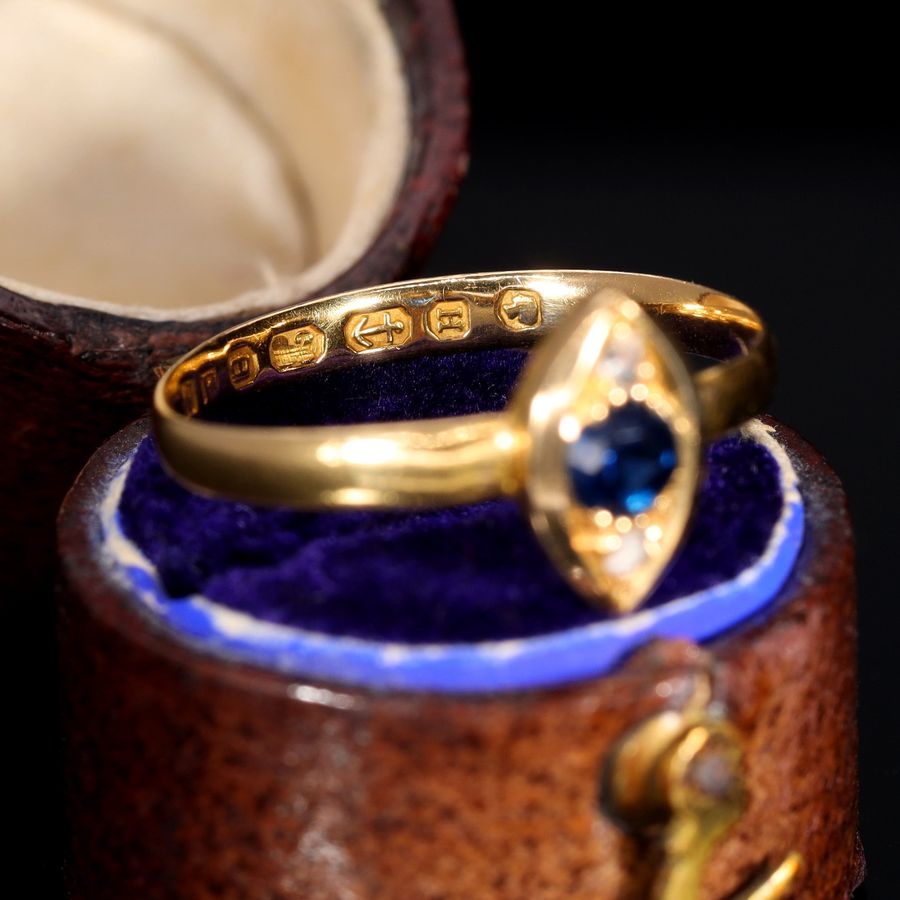 Antique The Antique 1856 22ct Gold Sapphire and Diamond Navette Ring