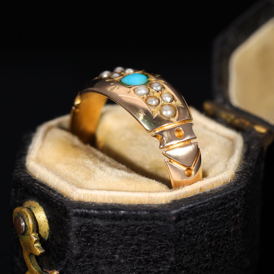 Antique The Antique 1886 Victorian Turquoise and Pearl Ring