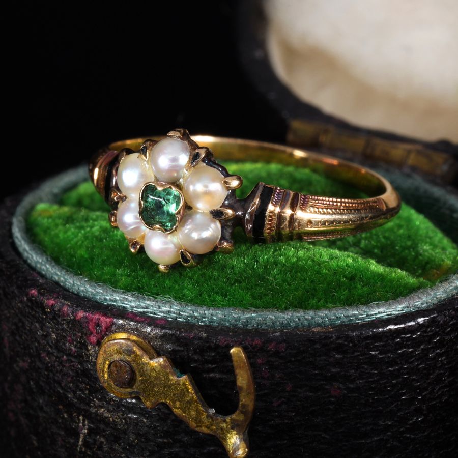 Antique The Antique 18th Century Emerald and Pearl Graceful Cluster Ring