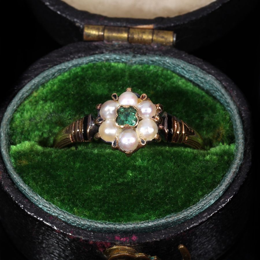 Antique The Antique 18th Century Emerald and Pearl Graceful Cluster Ring