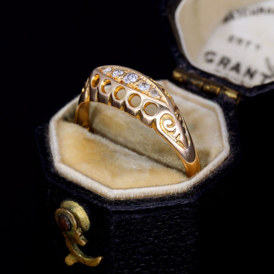 Antique The Antique 1917 Five Stone Old Cut Diamond Boat Ring