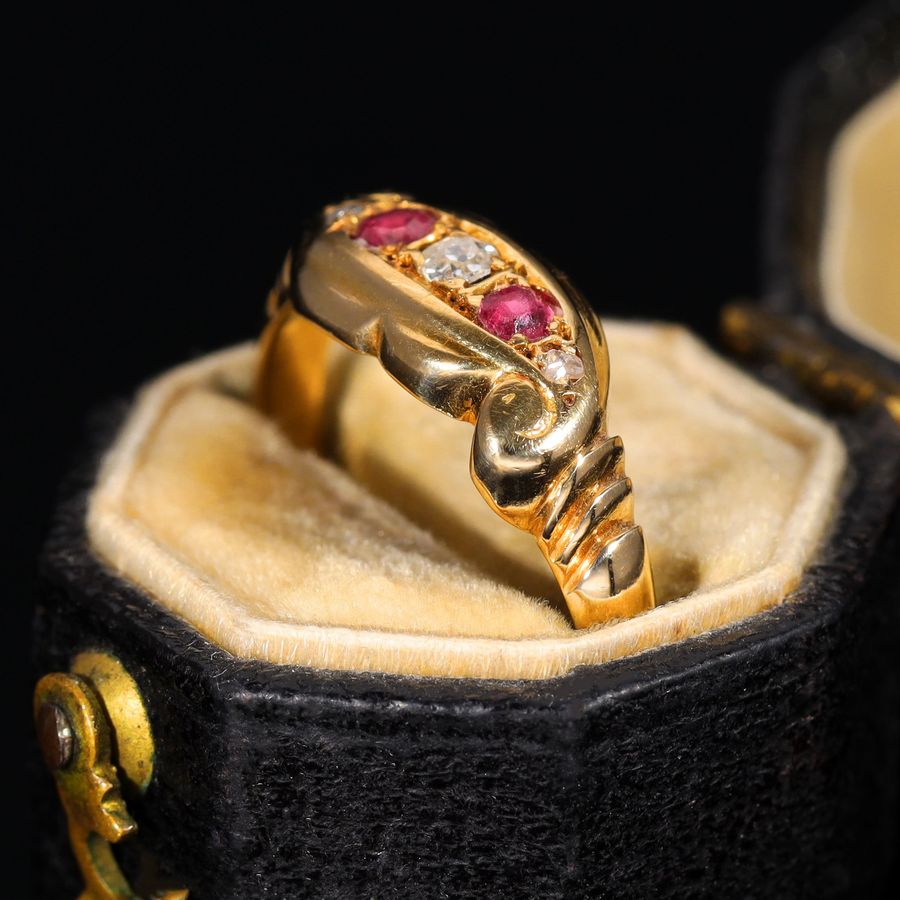 Antique The Antique 1919 Diamond and Ruby Scroll Ring