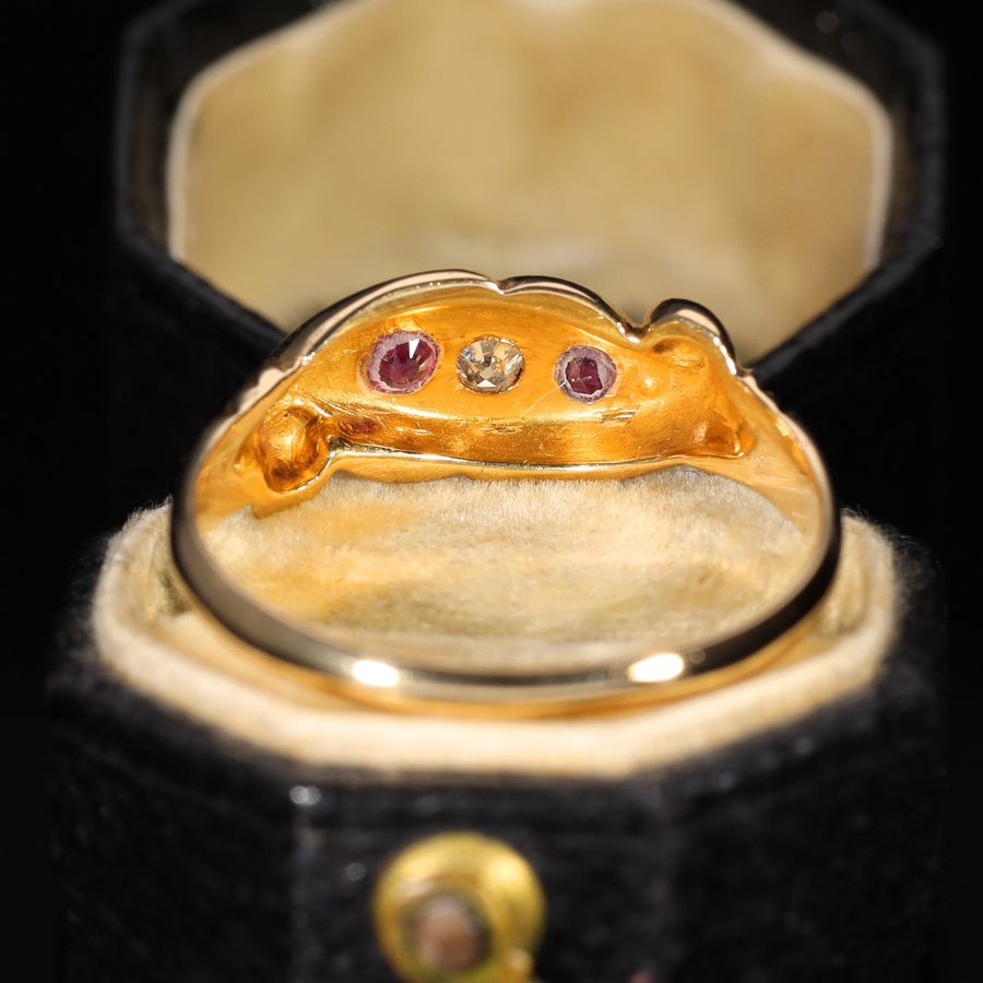 Antique The Antique 1919 Diamond and Ruby Scroll Ring