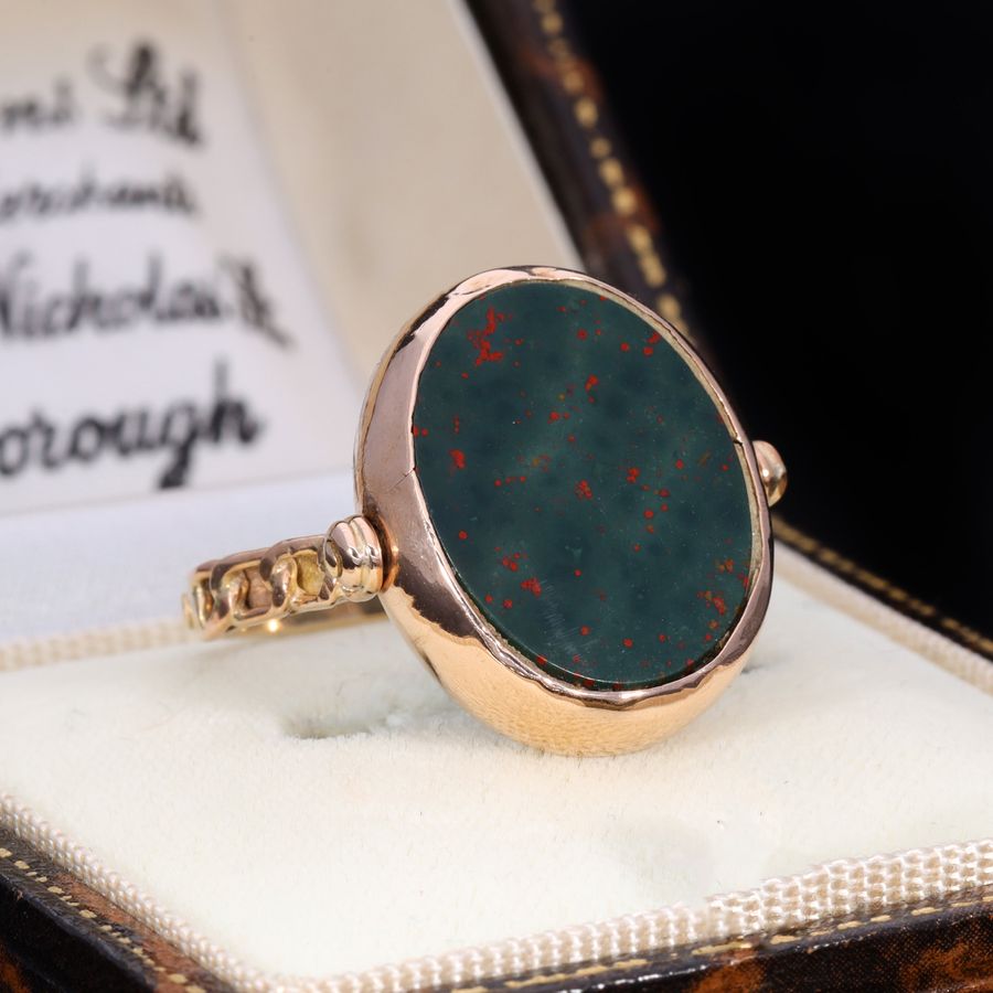 Antique The Antique 1921 Bloodstone and Carnelian Fob Swivel Ring