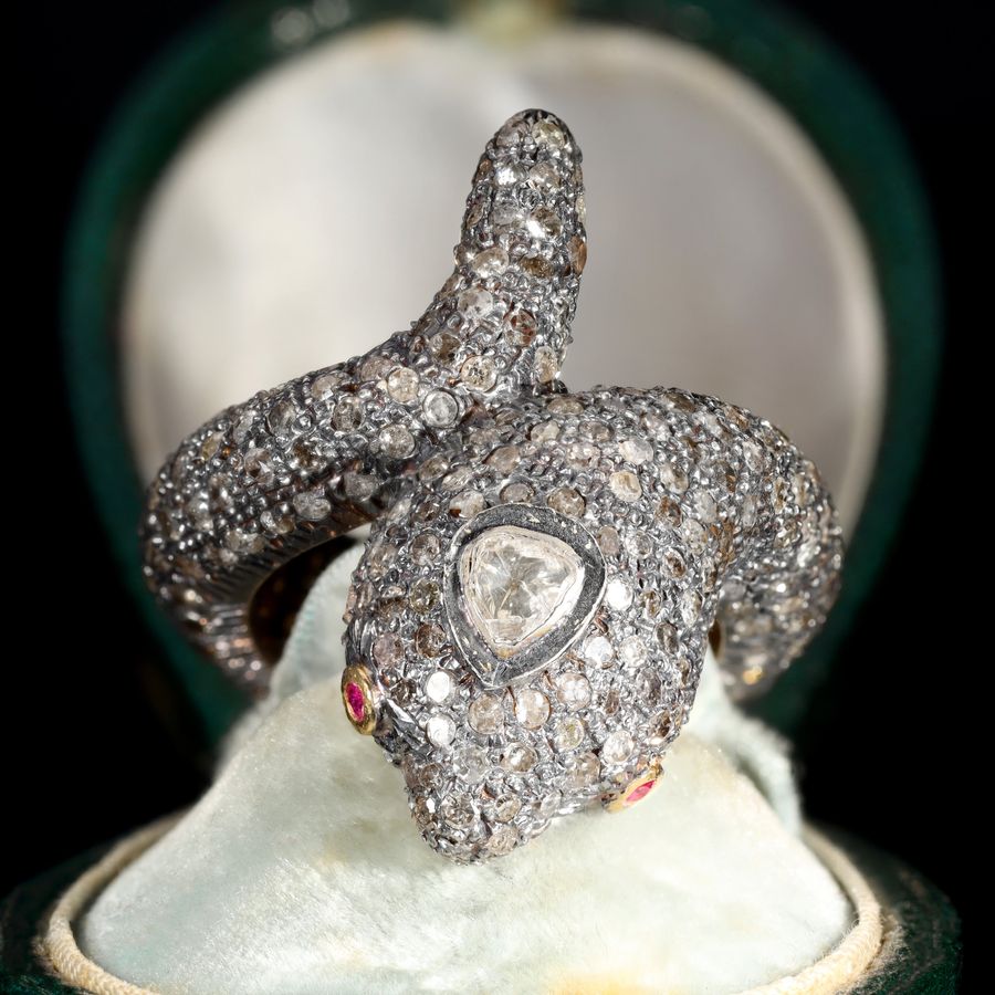 Antique The Antique Diamond and Ruby Encrusted Snake Ring