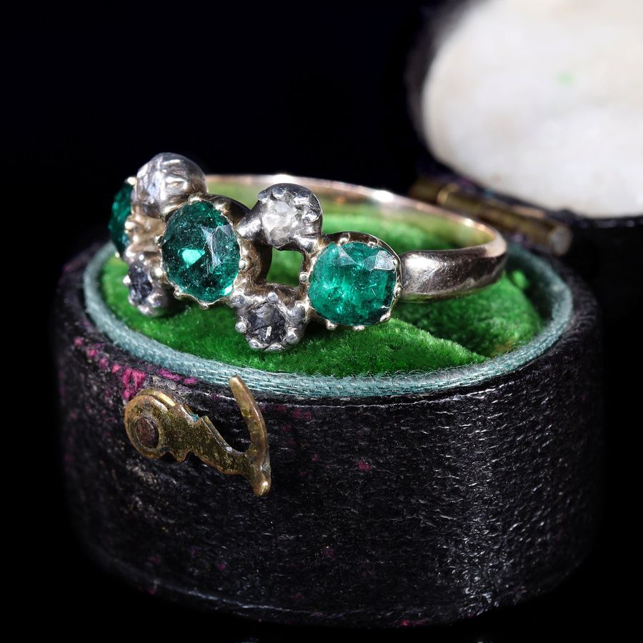 Antique The Antique Georgian Emerald and Rose Cut Diamond Verdant Ring