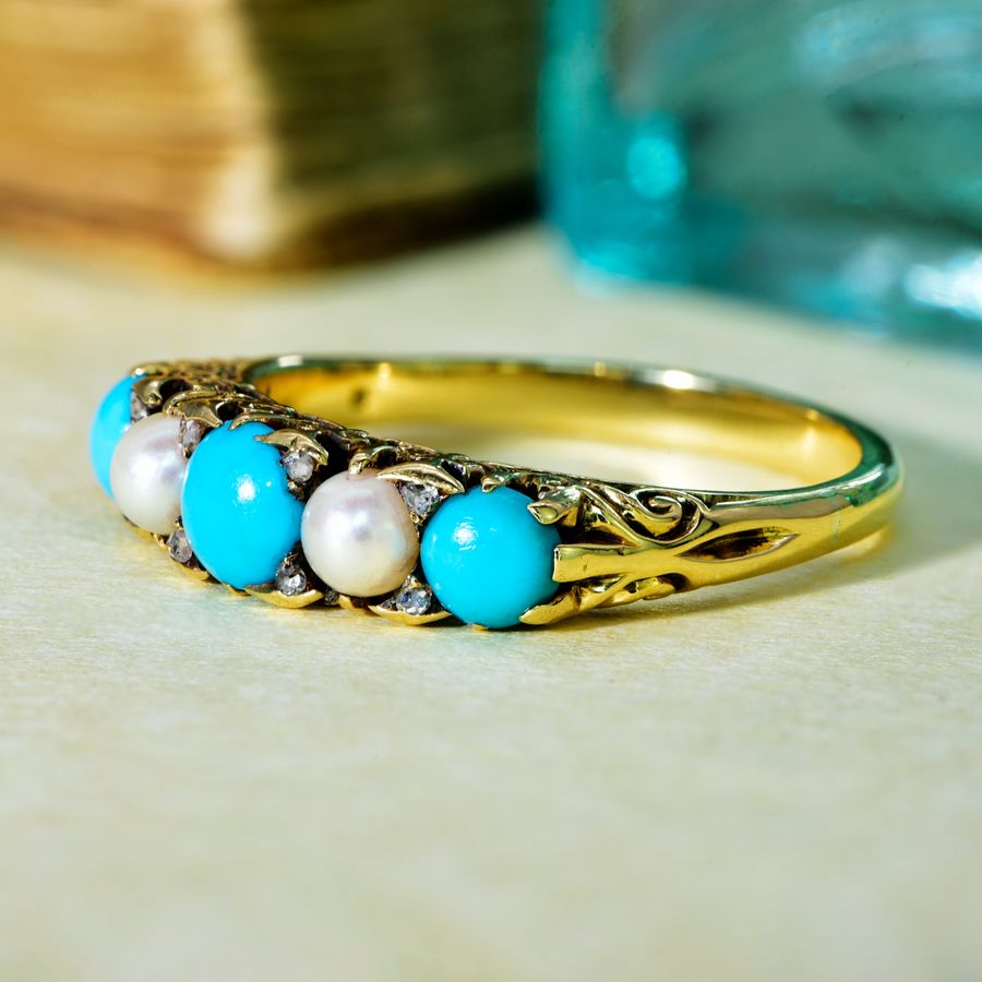 Antique The Antique Turquoise, Pearl and Diamond Aqua Ring