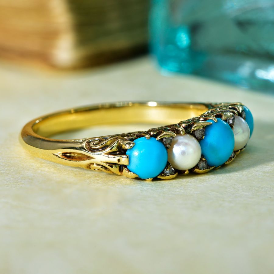 Antique The Antique Turquoise, Pearl and Diamond Aqua Ring