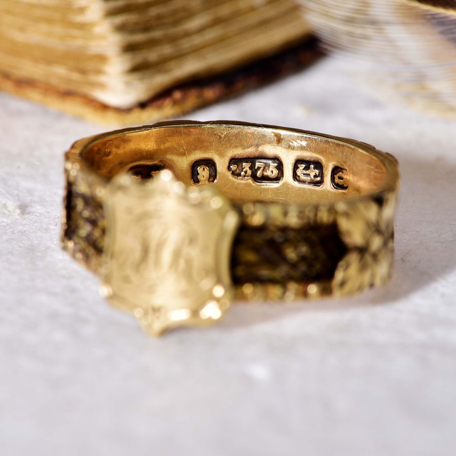 Antique The Antique Victorian 'M.R' Initials and Hairwork Mourning Ring