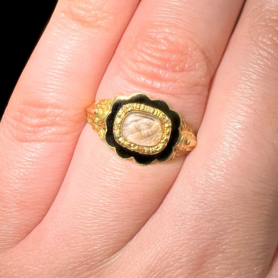 Antique The Antique Victorian 1847 18ct Gold Blonde Hair Mourning Ring