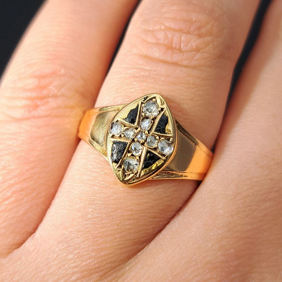 Antique The Antique Victorian 1870 Cross Of Diamonds Mourning Ring