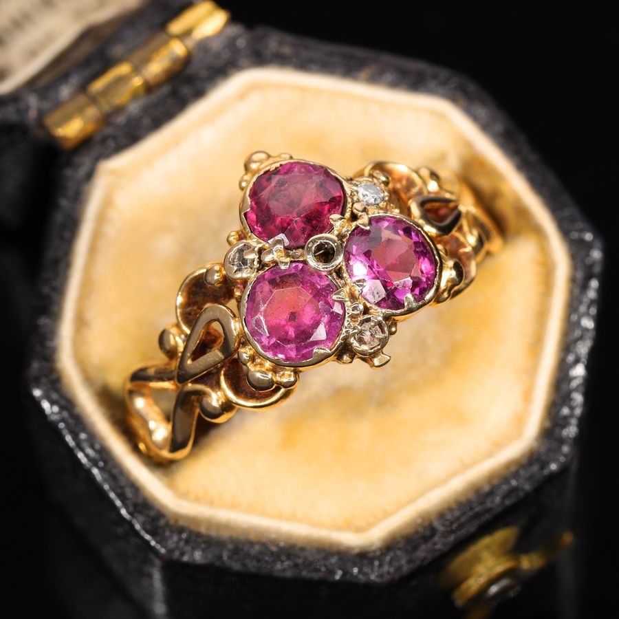 Antique The Antique Victorian Garnet and Diamond Trefoil Ring