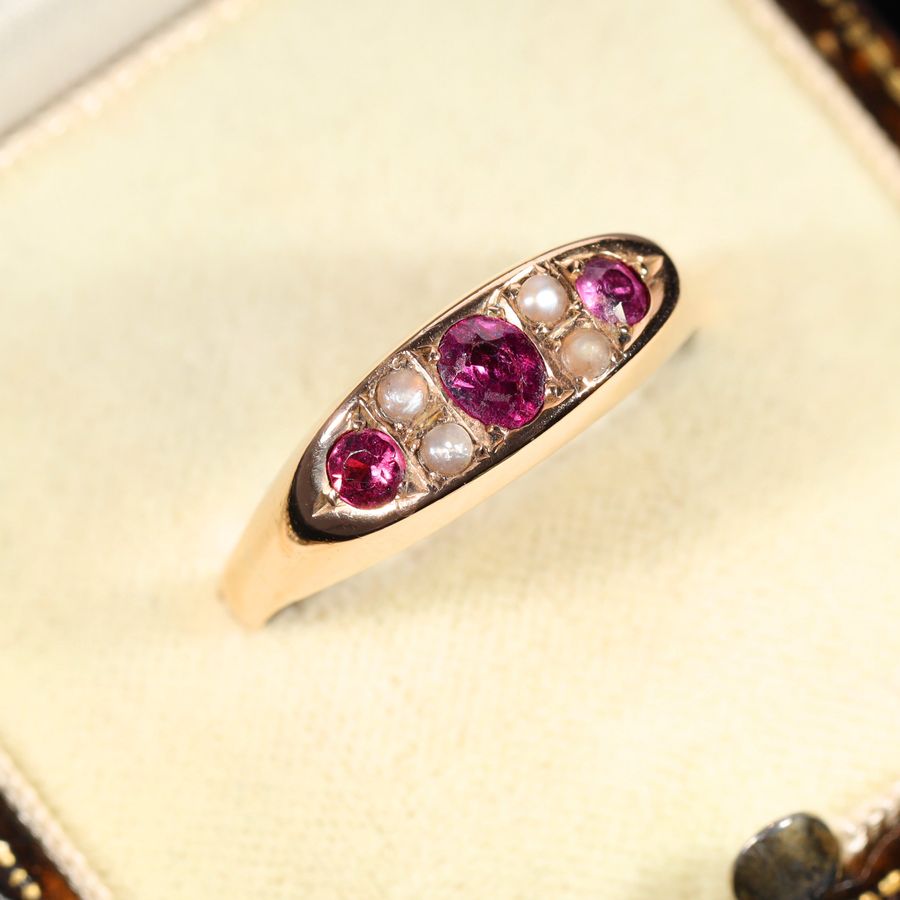 Antique The Antique Victorian Garnet and Pearl Exquisite Ring