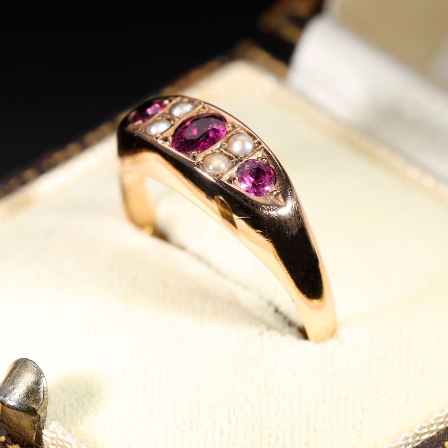 Antique The Antique Victorian Garnet and Pearl Exquisite Ring