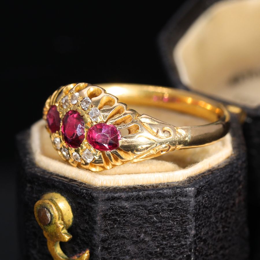 Antique The Antique Victorian Ruby and Old Cut Diamond Cluster Ring