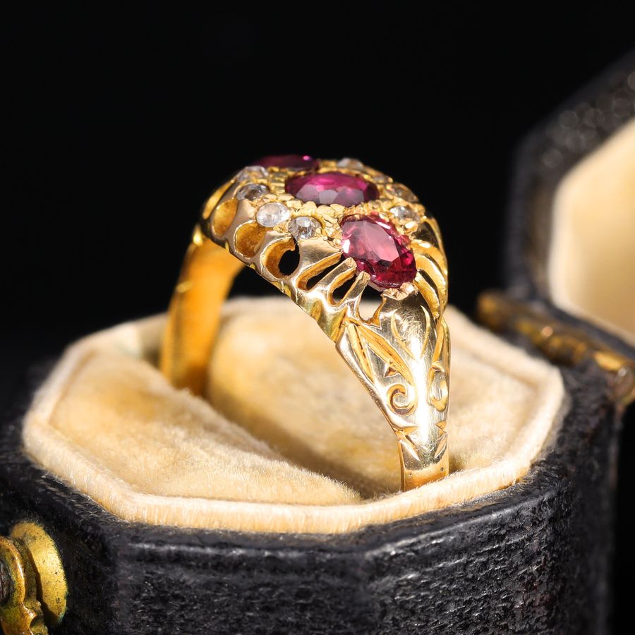 Antique The Antique Victorian Ruby and Old Cut Diamond Cluster Ring