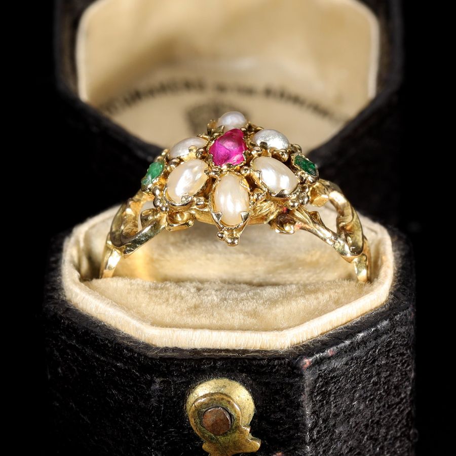 Antique The Antique Victorian Ruby, Pearl and Emerald Daisy Ring