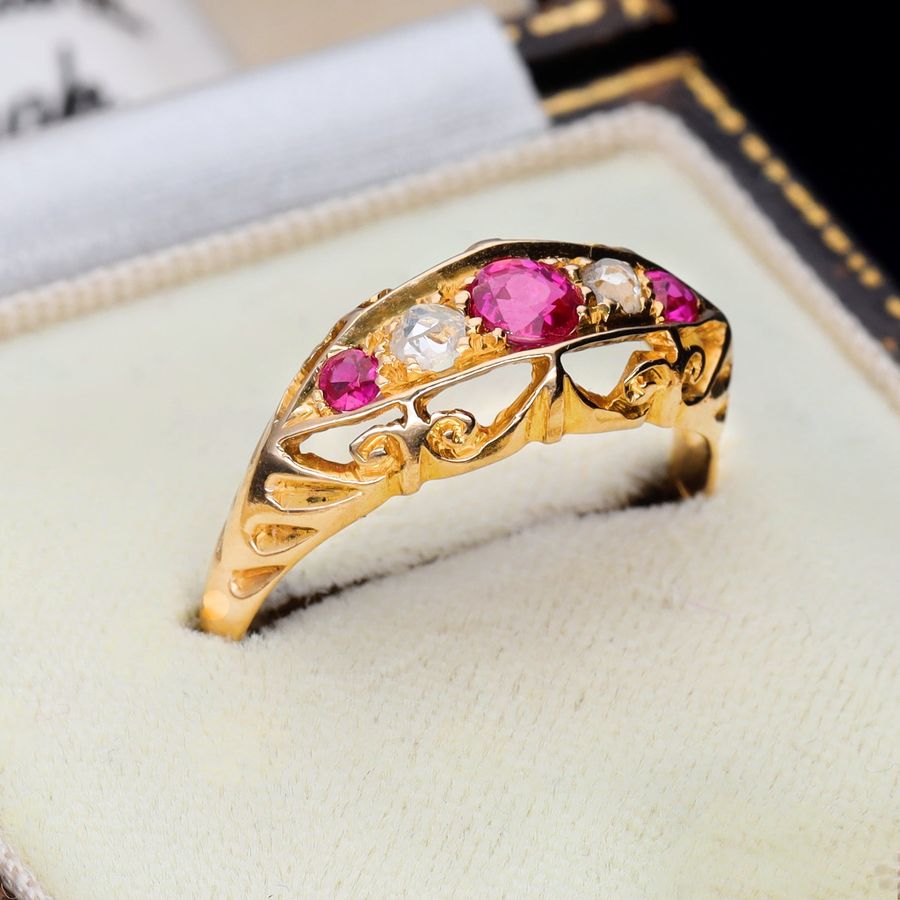 Antique The Antique Victorian Synthetic Ruby and Diamond Boat Ring