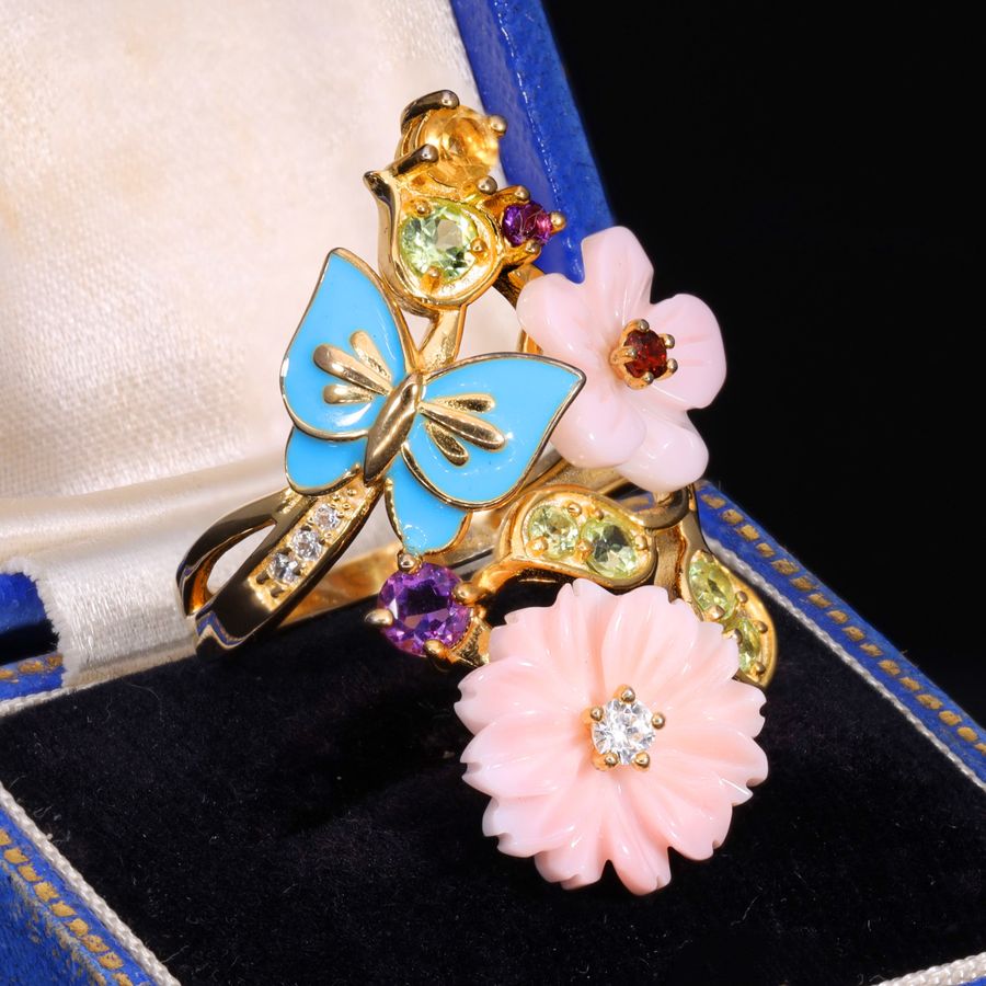 Antique The Contemporary Gilt Floral Butterfly Ring