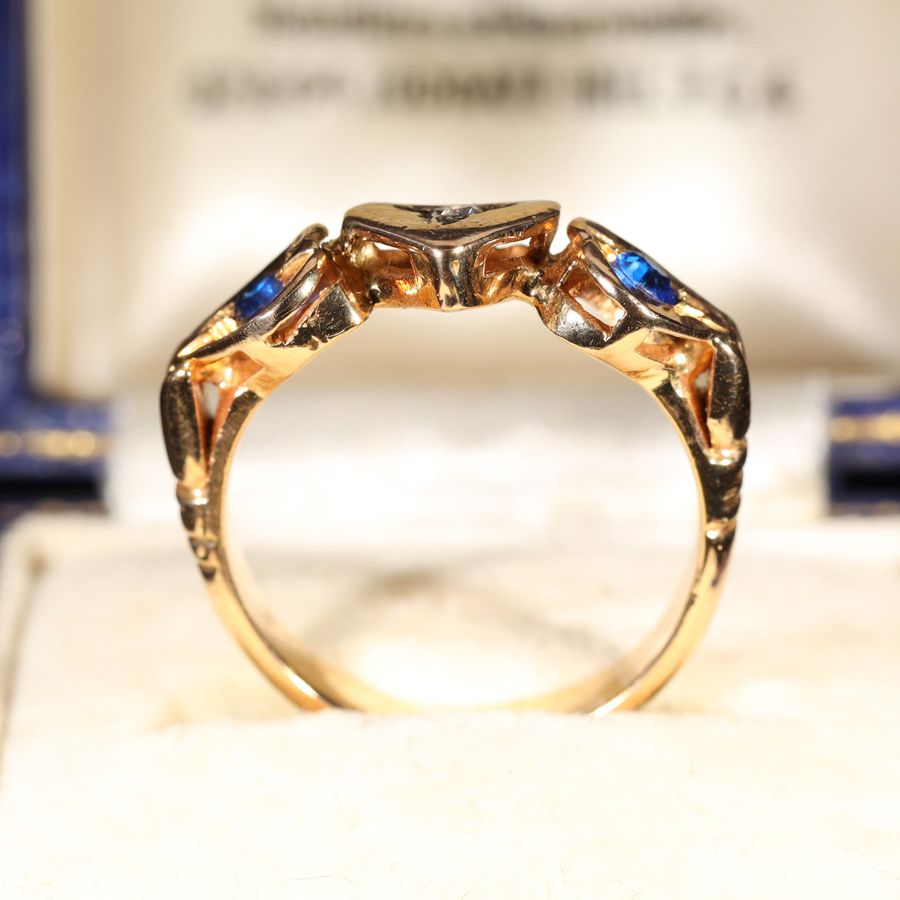 Antique The Antique Diamond and Blue Paste Heart Ring