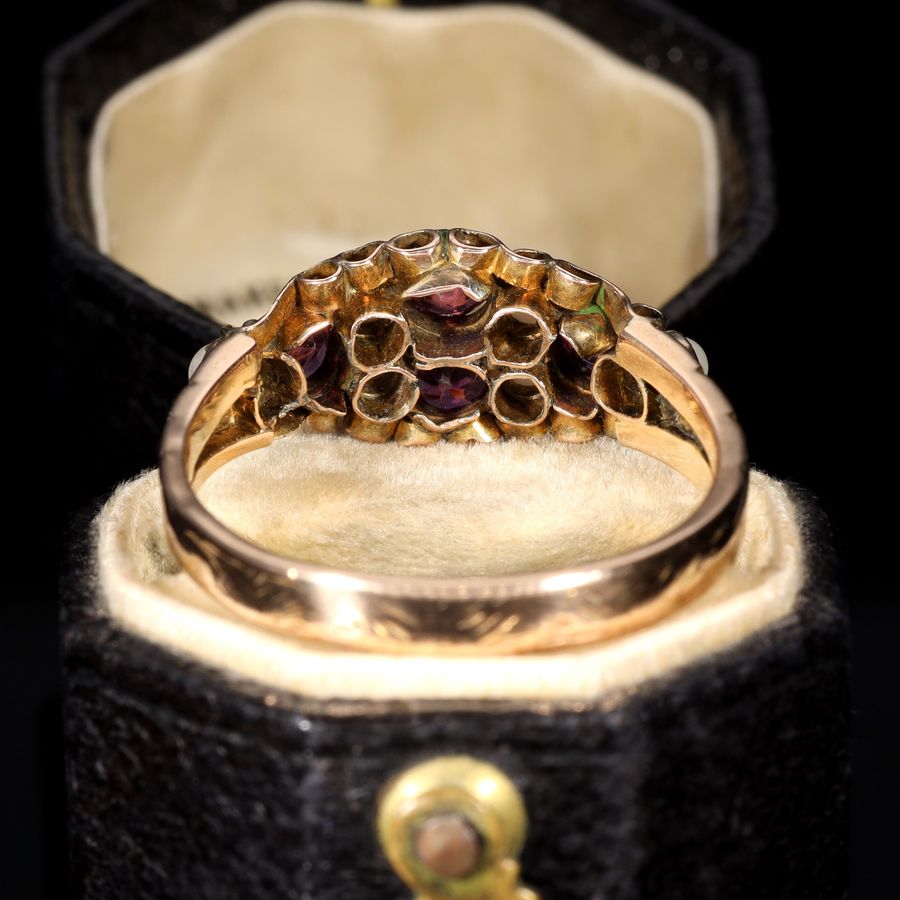 Antique The Antique Victorian 1875 Almandine Garnet and Seed Pearl Ring