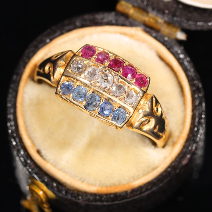 Antique The Antique 1903 Edwardian Ruby, Diamond and Sapphire Ring