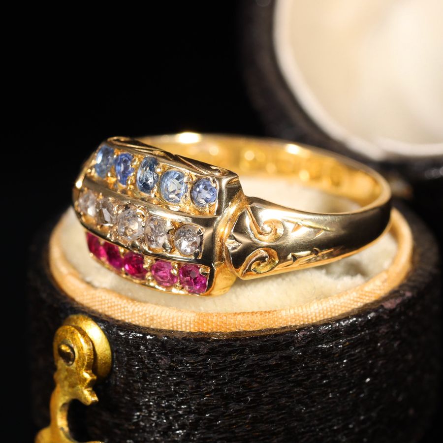 Antique The Antique 1903 Edwardian Ruby, Diamond and Sapphire Ring