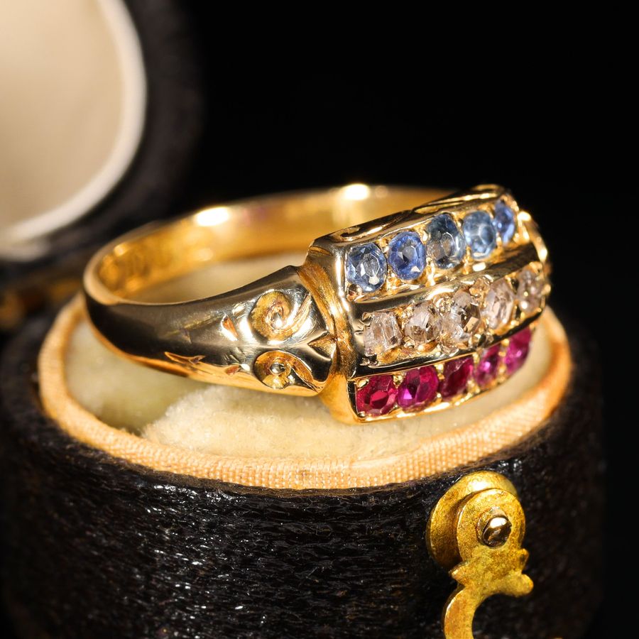 Antique The Antique 1903 Edwardian Ruby, Diamond and Sapphire Ring