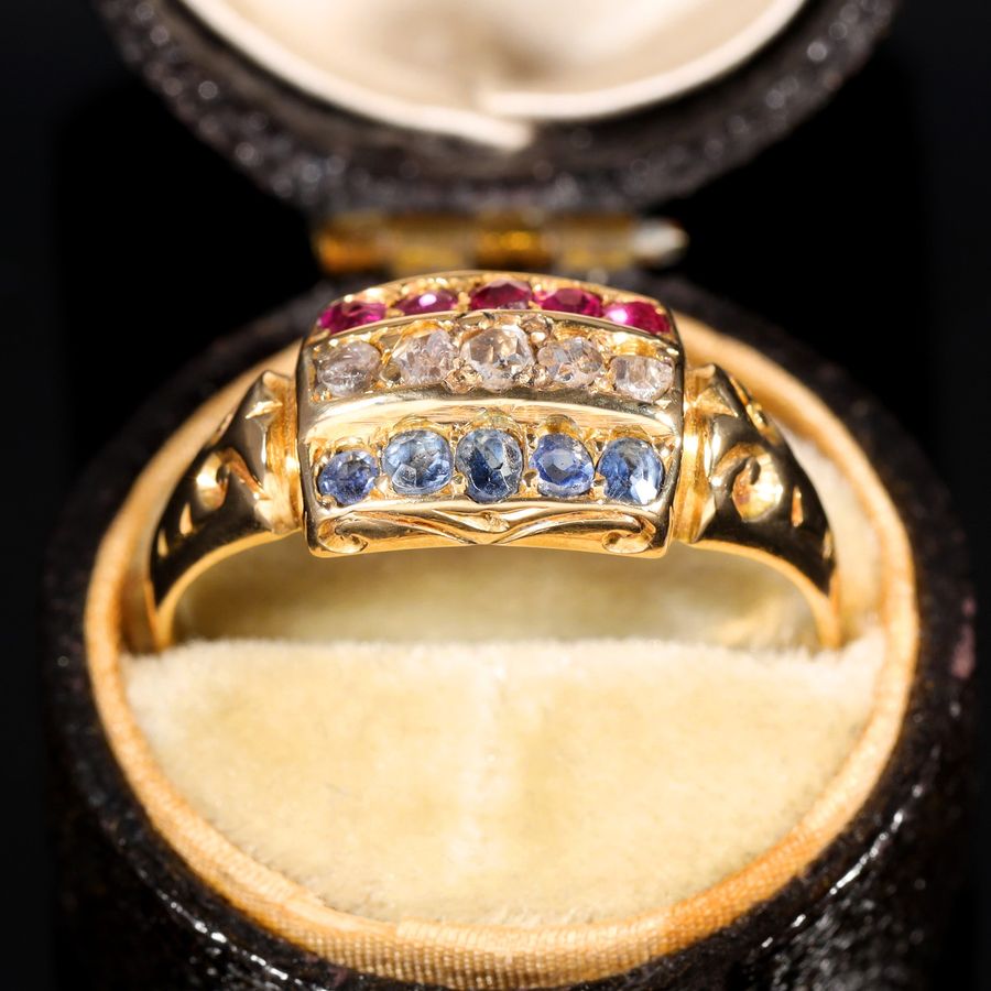 Antique The Antique 1903 Edwardian Ruby, Diamond and Sapphire Ring