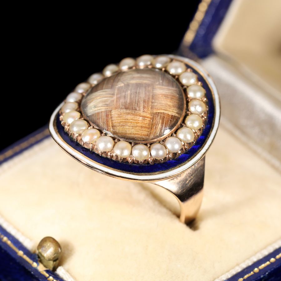 Antique The Georgian Pearl and Enamel Memorial Ring