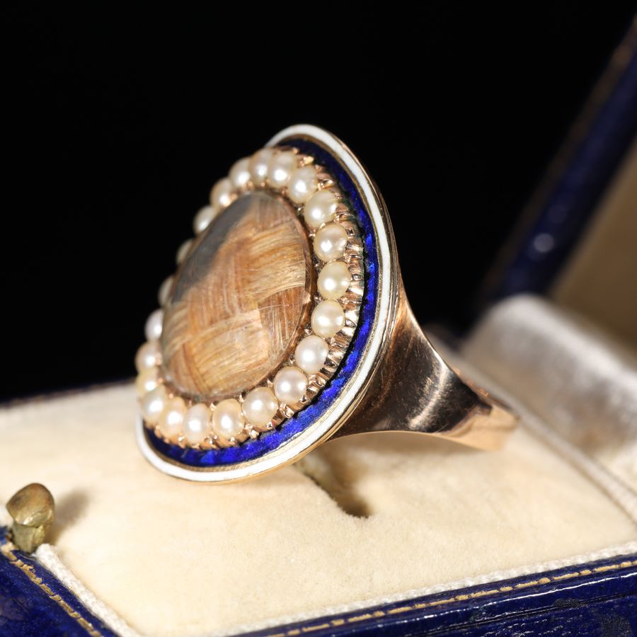 Antique The Georgian Pearl and Enamel Memorial Ring