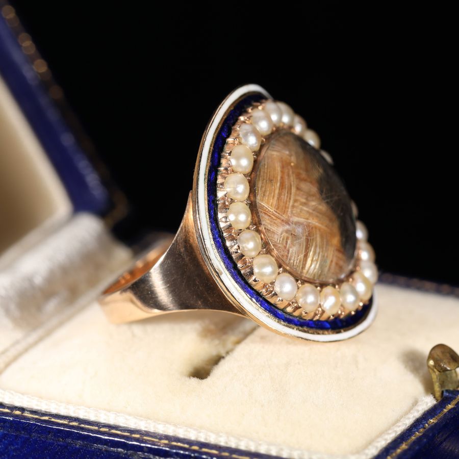 Antique The Georgian Pearl and Enamel Memorial Ring