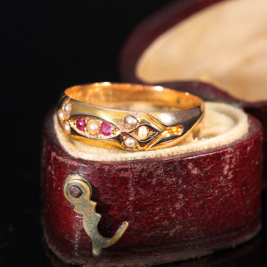 Antique The Antique 1890 Victorian Ruby and Split Pearl Ring