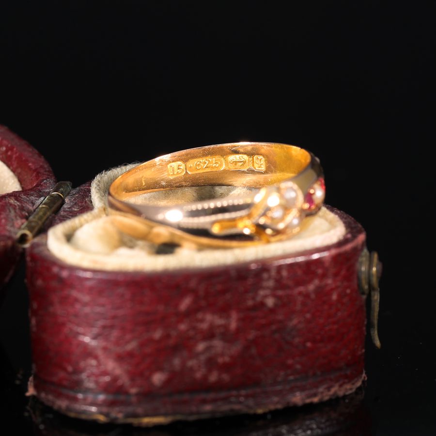 Antique The Antique 1890 Victorian Ruby and Split Pearl Ring