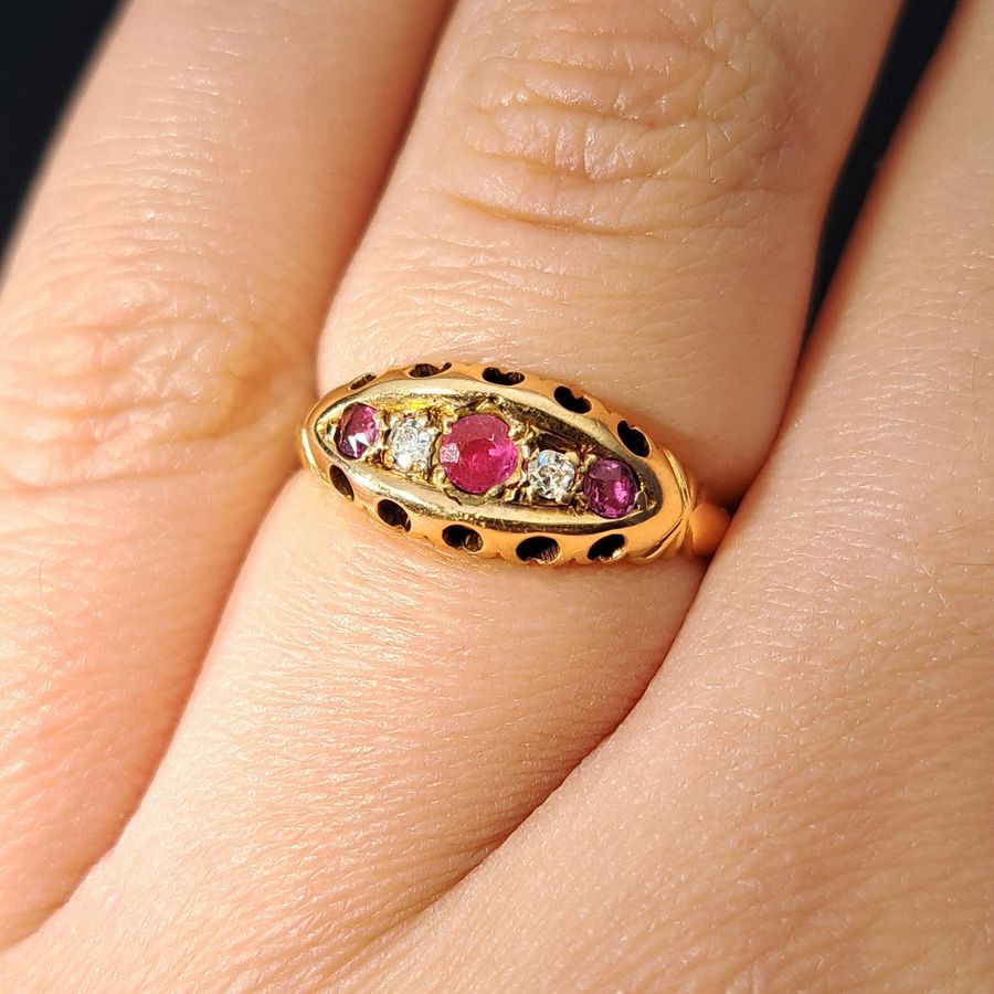 Antique The Antique 1908 Edwardian Ruby and Eight Cut Diamond Ring