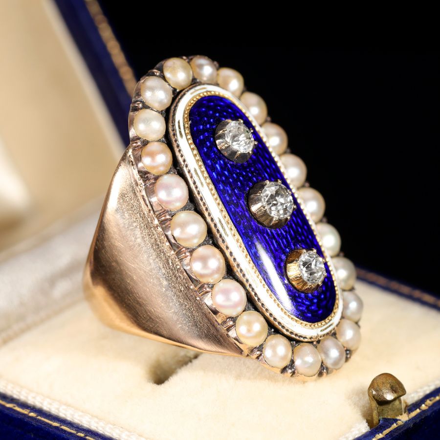 Antique The Antique 1789 Georgian Diamond, Pearl and Enamel Mourning Ring