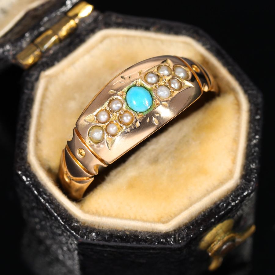 Antique The Antique 1886 Victorian Turquoise and Pearl Ring