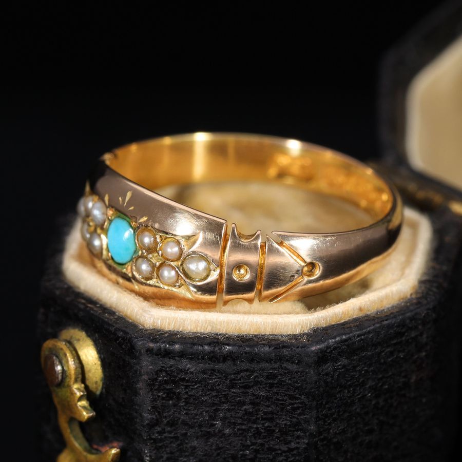 Antique The Antique 1886 Victorian Turquoise and Pearl Ring