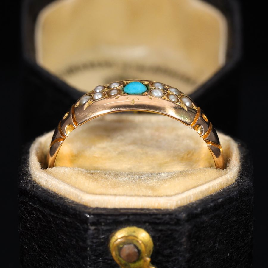 Antique The Antique 1886 Victorian Turquoise and Pearl Ring