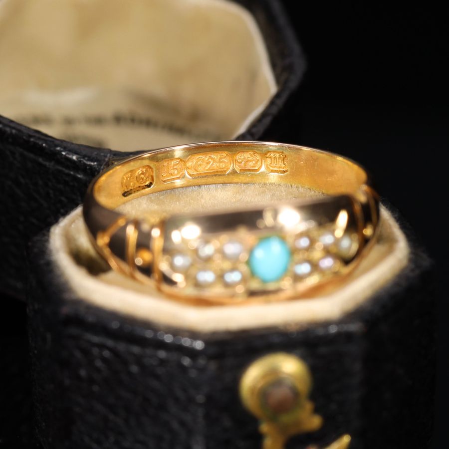 Antique The Antique 1886 Victorian Turquoise and Pearl Ring