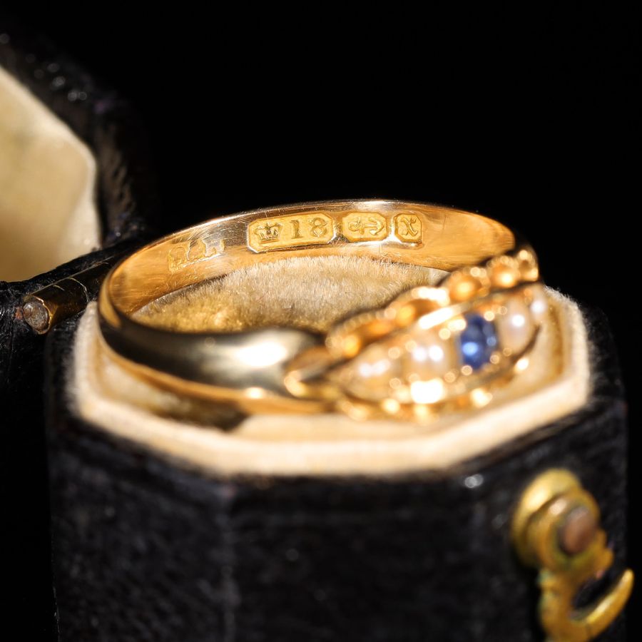 Antique The Antique 1897 Sapphire and Pearl Boat Ring