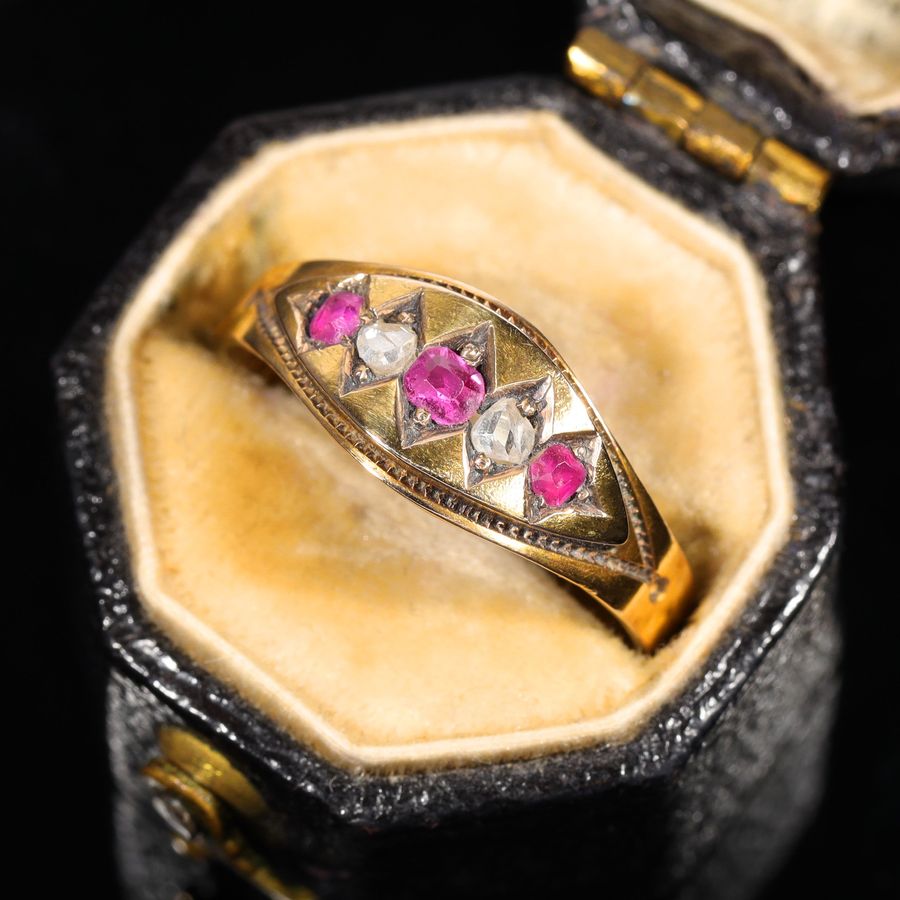 Antique The Antique 1878 Rose Cut Diamond and Ruby Ring