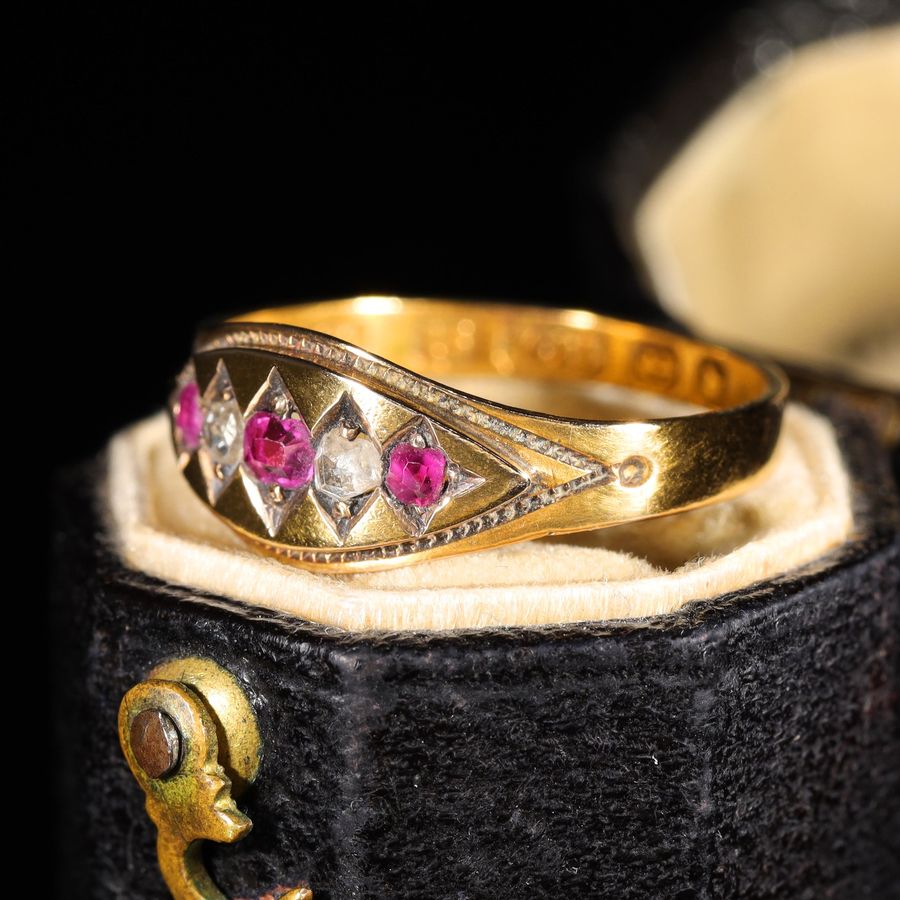 Antique The Antique 1878 Rose Cut Diamond and Ruby Ring