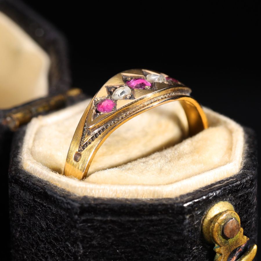 Antique The Antique 1878 Rose Cut Diamond and Ruby Ring