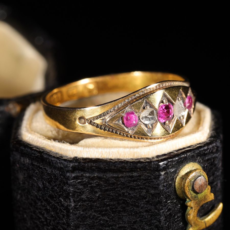 Antique The Antique 1878 Rose Cut Diamond and Ruby Ring