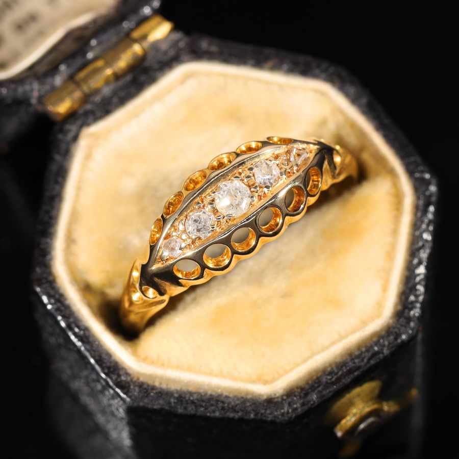 Antique The Antique 1912 Five Old Cut Diamond Boat Ring