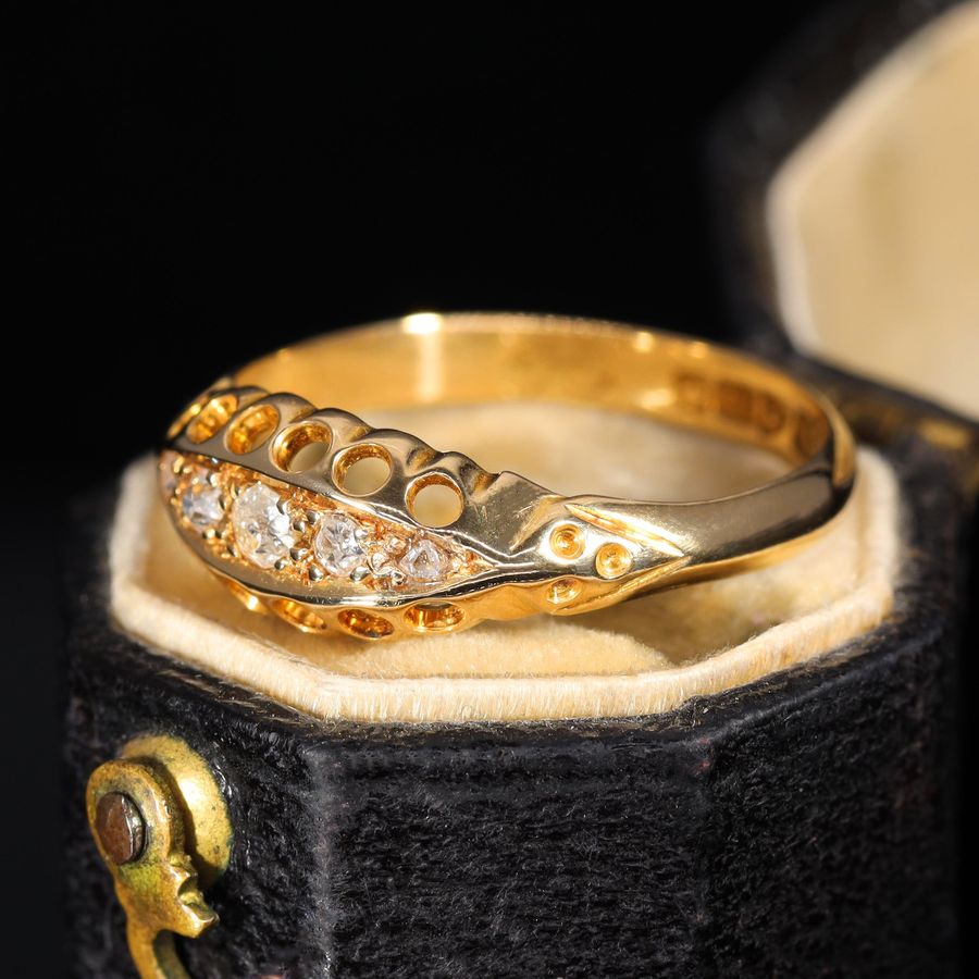 Antique The Antique 1912 Five Old Cut Diamond Boat Ring